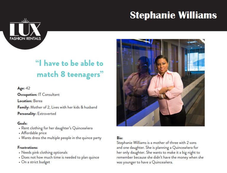 LUX Fashion Rentals Persona of Stephanie Williams