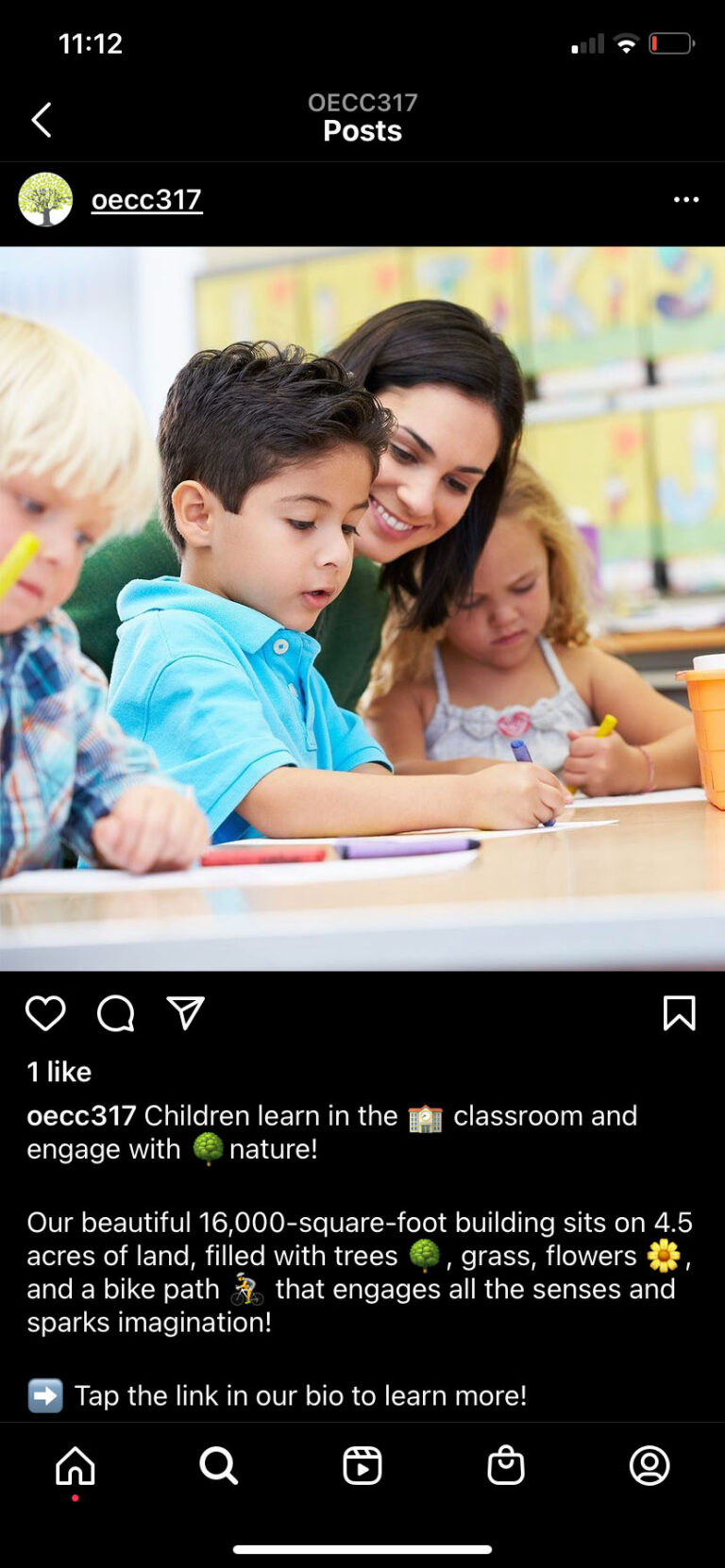 OECC instagram post screenshot for classroom and nature