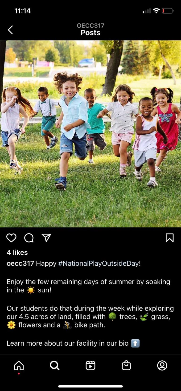 OECC instagram post screenshot for national play outside day